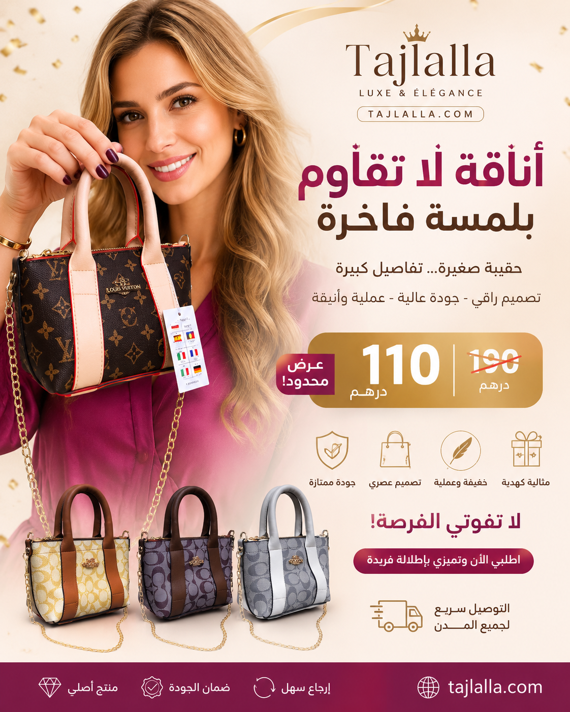 حقيبة يد نسائية أنيقة مع حزام كتف
